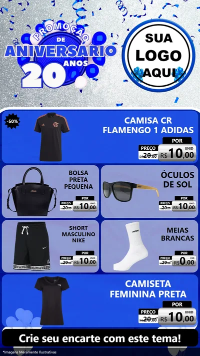 Modelo de TV para TV Vertical com o tema Promoção de Aniversário - 20 Anos para Roupas e acessórios