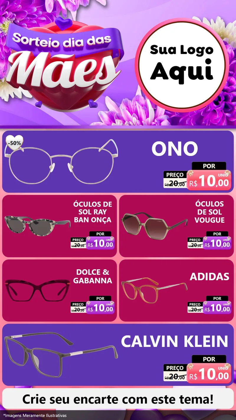 Modelo de TV para TV Vertical com o tema Sorteio Dia das Mães para Óticas