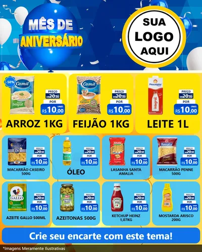 Modelo de Rede Social para Feed Instagram com o tema Mês de Aniversário para Supermercado