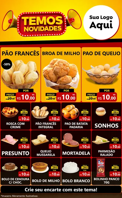 Modelo de Encarte para Encarte Grande com o tema Temos Novidades para Padaria