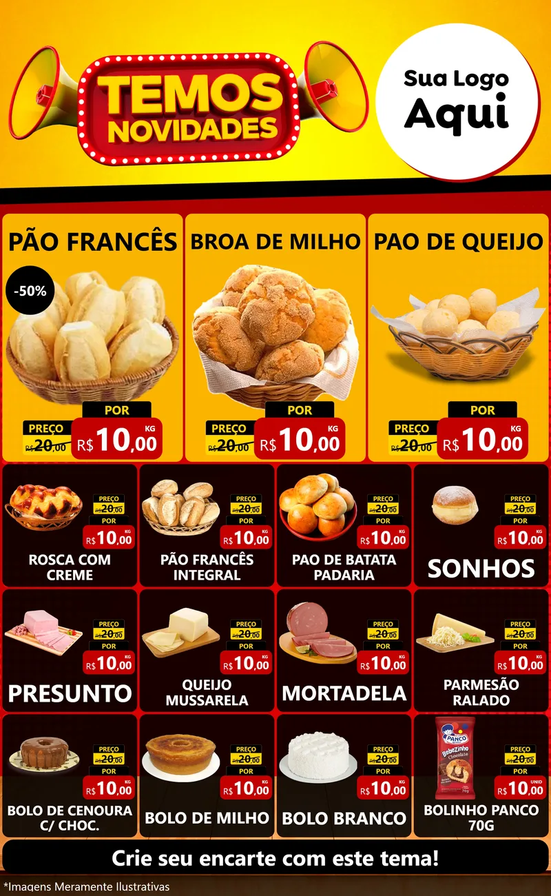 Modelo de Encarte para Encarte Grande com o tema Temos Novidades para Padaria