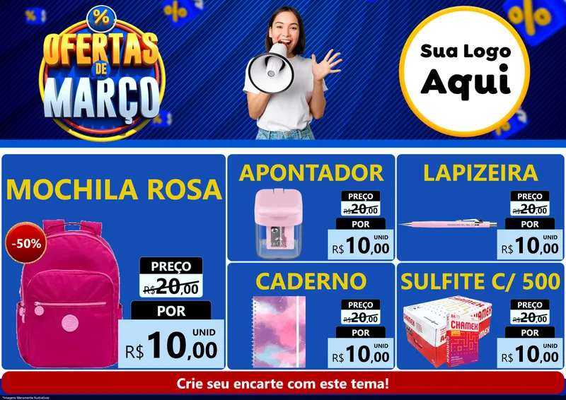Modelo de Encarte para Encarte A4 Horizontal com o tema Ofertas de Março para Papelaria