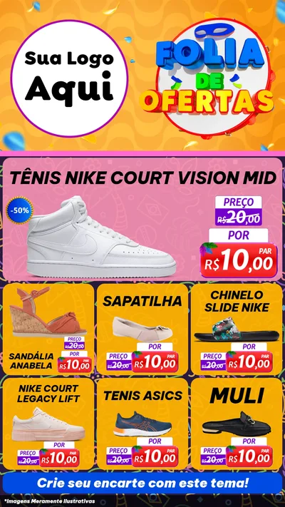 Modelo de Rede Social para Stories com o tema Folia de Ofertas para Calçados