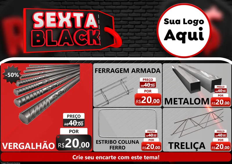 Modelo de Encarte para Encarte A4 Horizontal com o tema Sexta Black para Ferragens