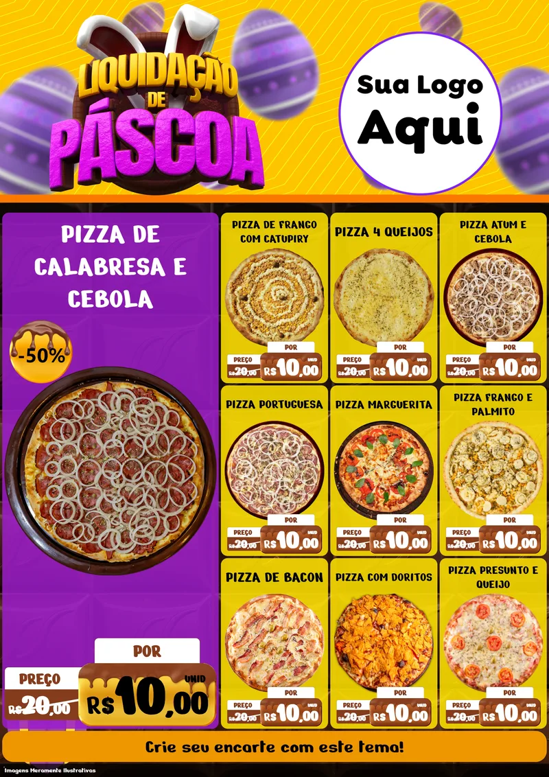 Modelo de Encarte para Encarte A4 Vertical com o tema Liquidação de Páscoa para Pizzaria