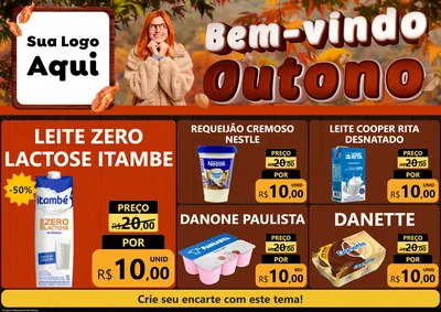 Modelo de Encarte para Encarte A4 Horizontal com o tema Bem-vindo Outono para Frios e Laticínios