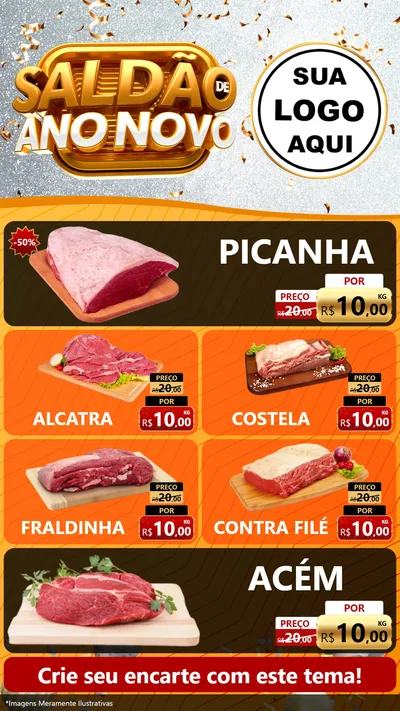 Modelo de TV para TV Vertical com o tema Saldão de Ano Novo para Açougue