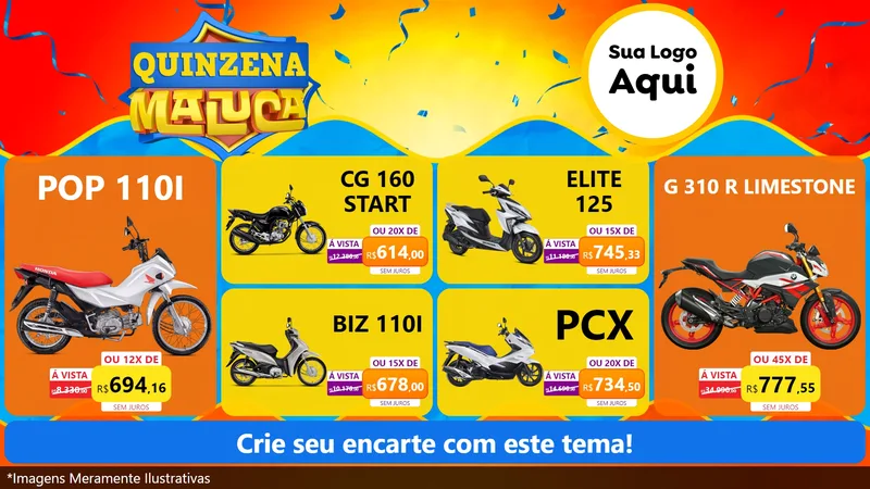 Modelo de TV para TV Horizontal com o tema Quinzena Maluca para Concessionaria de Motos