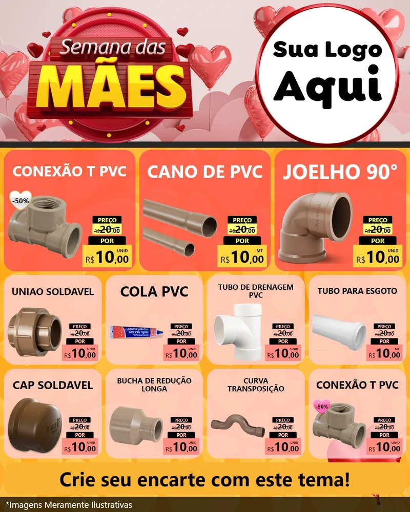 Modelo de Rede Social para Feed Instagram com o tema Semana das Mães para Tubos e conexões