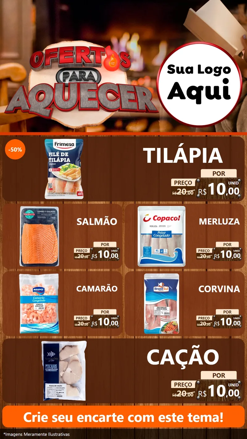 Modelo de TV para TV Vertical com o tema Ofertas Para Aquecer para Peixaria