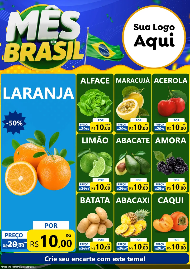 Modelo de Encarte para Encarte A4 Vertical com o tema Mês do Brasil para Hortifrúti