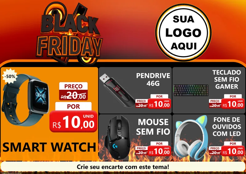 Modelo de Encarte para Encarte A4 Horizontal com o tema Black Friday para Informática