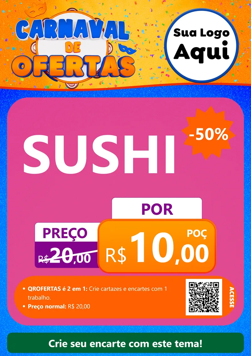 Modelo de Cartaz para Cartaz A4 Vertical com o tema Carnaval de Ofertas para Comida japonesa