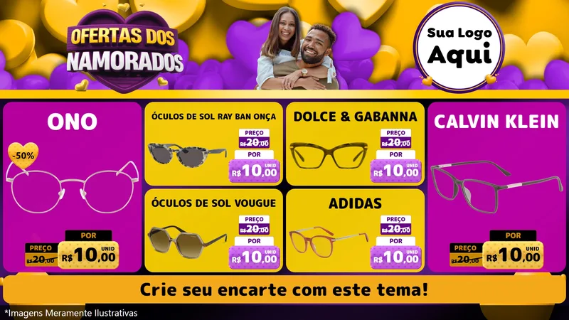 Modelo de TV para TV Horizontal com o tema Oferta Dos Namorados para Óticas