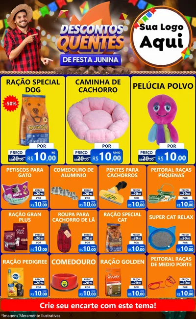 Modelo de Encarte para Encarte Grande com o tema Descontos Quentes de Festa Junina para Pet Shop