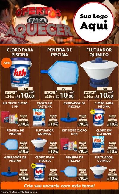 Modelo de Encarte para Encarte Grande com o tema Ofertas Para Aquecer para Produtos para Piscina