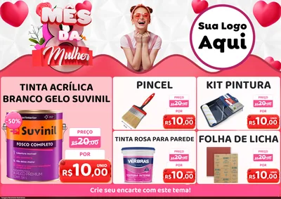 Modelo de Encarte para Encarte A4 Horizontal com o tema Mês da Mulher para Tintas e Ferramentas