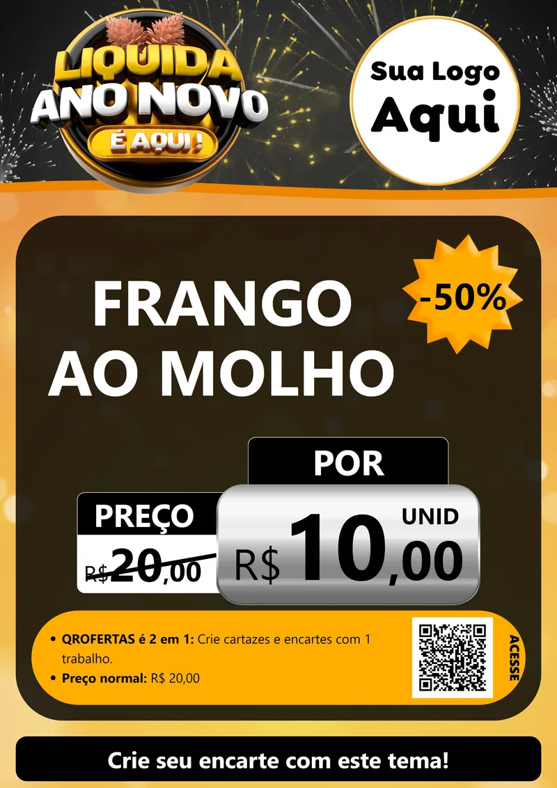 Modelo de Cartaz para Cartaz A4 Vertical com o tema Liquida Ano Novo É Aqui! para Restaurante