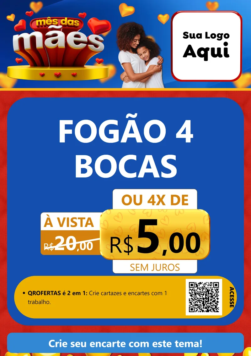 Modelo de Cartaz para Cartaz A4 Vertical com o tema Mês das Mães para Móveis e Eletro