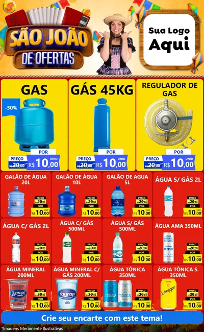 Modelo de Encarte para Encarte Grande com o tema São João de Ofertas para Água e gás
