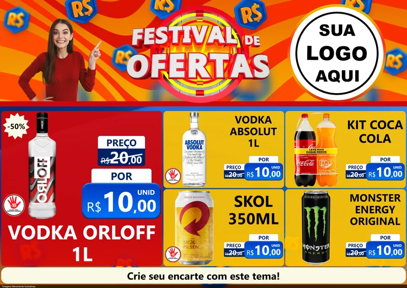 Modelo de Encarte para Encarte A4 Horizontal com o tema Festival de Ofertas para Distribuidora de bebidas