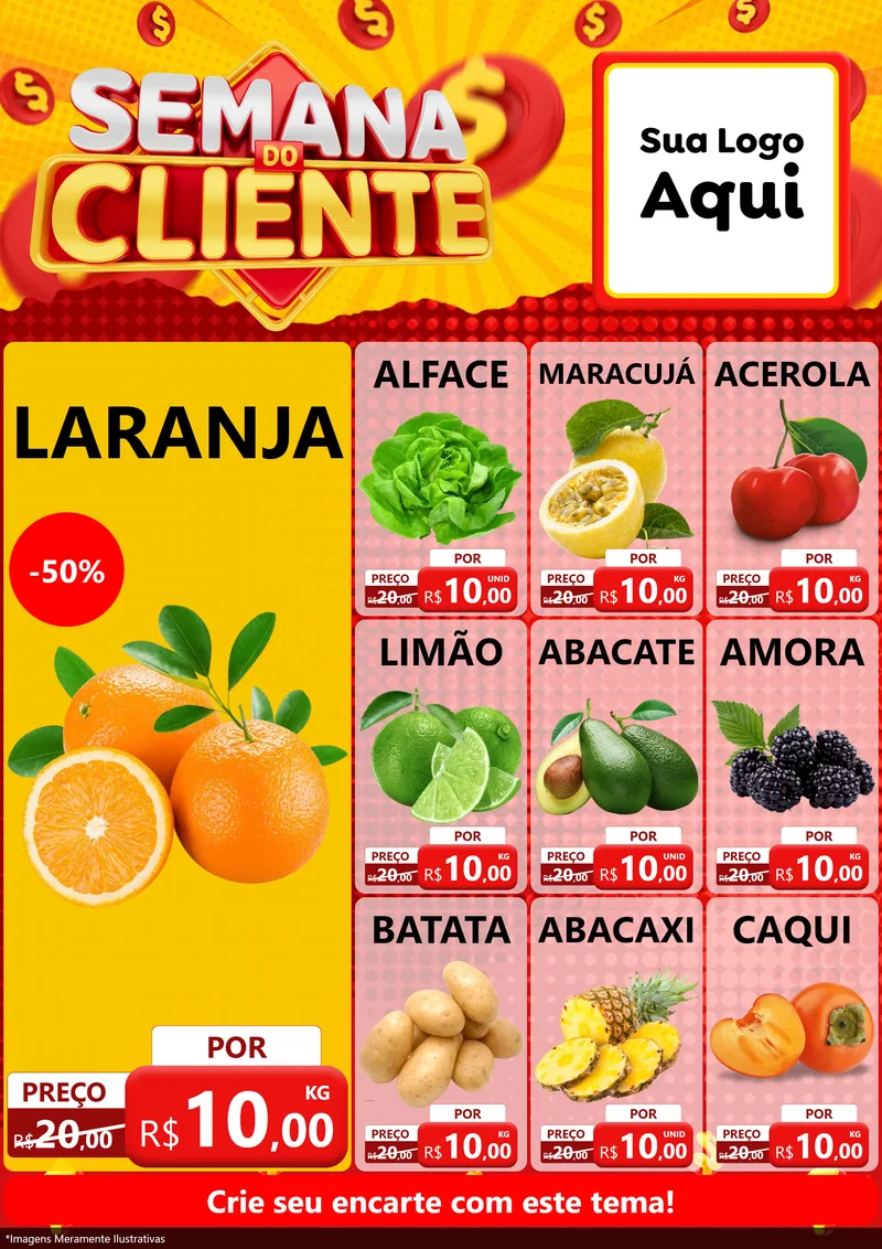Modelo de Encarte para Encarte A4 Vertical com o tema Semana do Cliente para Hortifrúti