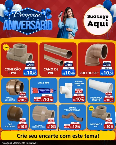 Modelo de Rede Social para Feed Instagram com o tema Promoção de Aniversário para Tubos e conexões