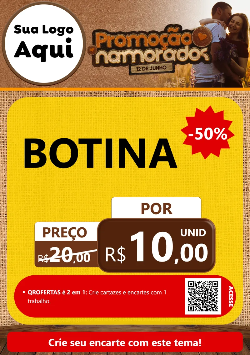 Modelo de Cartaz para Cartaz A4 Vertical com o tema Promoção Namorados para Agropecuária