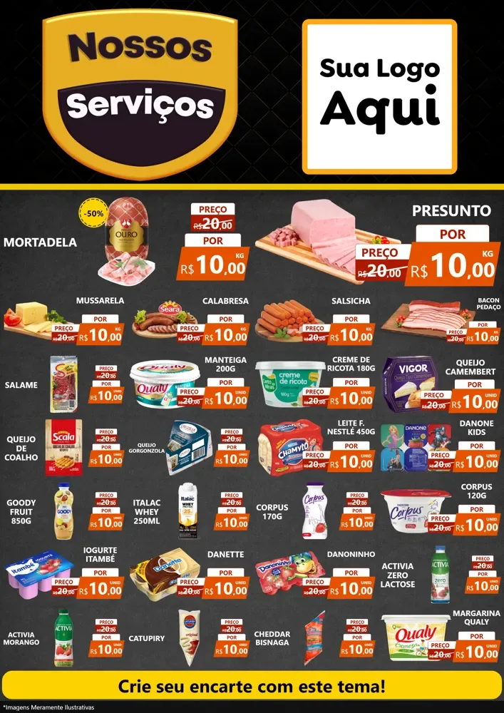 Modelo de Encarte para Encarte A4 Vertical com o tema Nossos Serviços para Frios e Laticínios