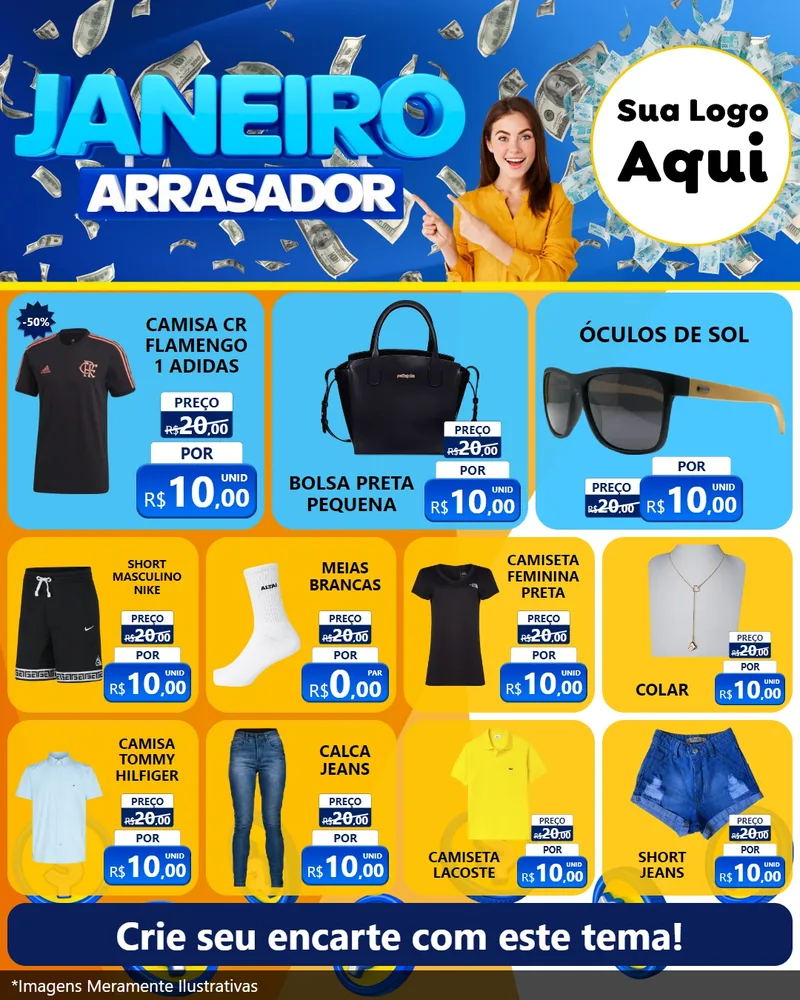 Modelo de Rede Social para Feed Instagram com o tema Janeiro Arrasador para Roupas e acessórios