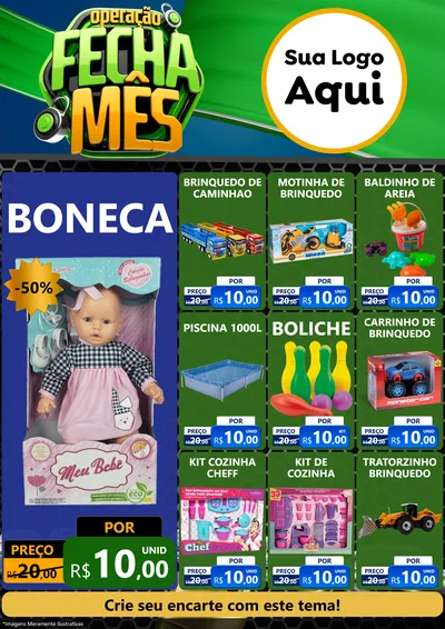 Modelo de Encarte para Encarte A4 Vertical com o tema Operação Fecha Mês para Brinquedos