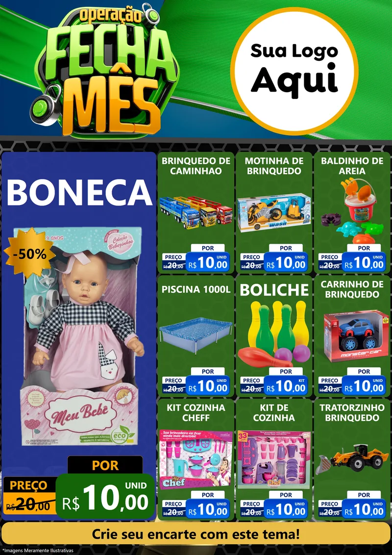 Modelo de Encarte para Encarte A4 Vertical com o tema Operação Fecha Mês para Brinquedos