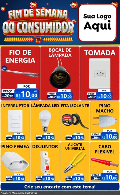 Modelo de Encarte para Encarte Grande com o tema Fim de Semana do Consumidor para Materiais Elétricos
