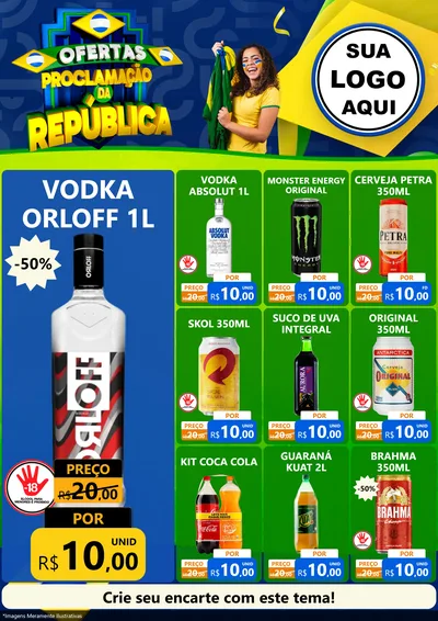 Modelo de Encarte para Encarte A4 Vertical com o tema Ofertas Proclamação da República para Distribuidora de bebidas