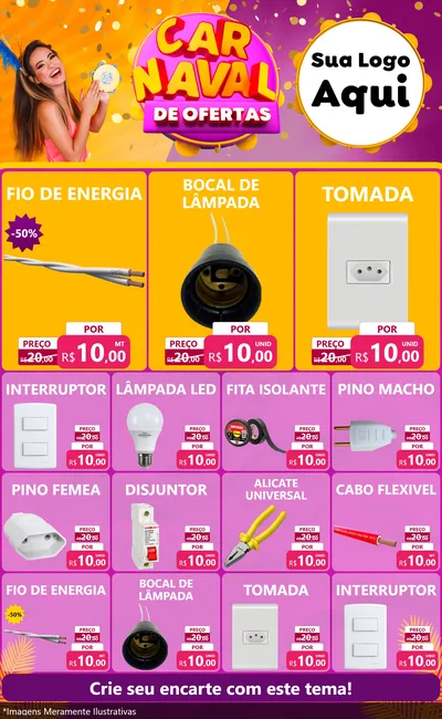 Modelo de Encarte para Encarte Grande com o tema Carnaval de Ofertas para Materiais Elétricos