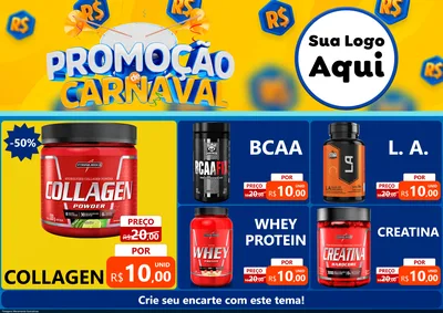 Modelo de Encarte para Encarte A4 Horizontal com o tema Promoção de Carnaval para Suplementos alimentares