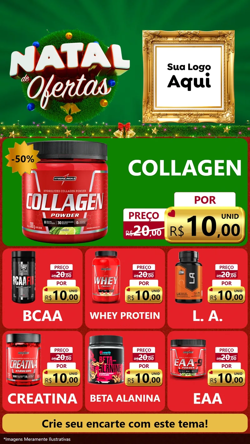 Modelo de Rede Social para Stories com o tema Natal de Ofertas para Suplementos alimentares