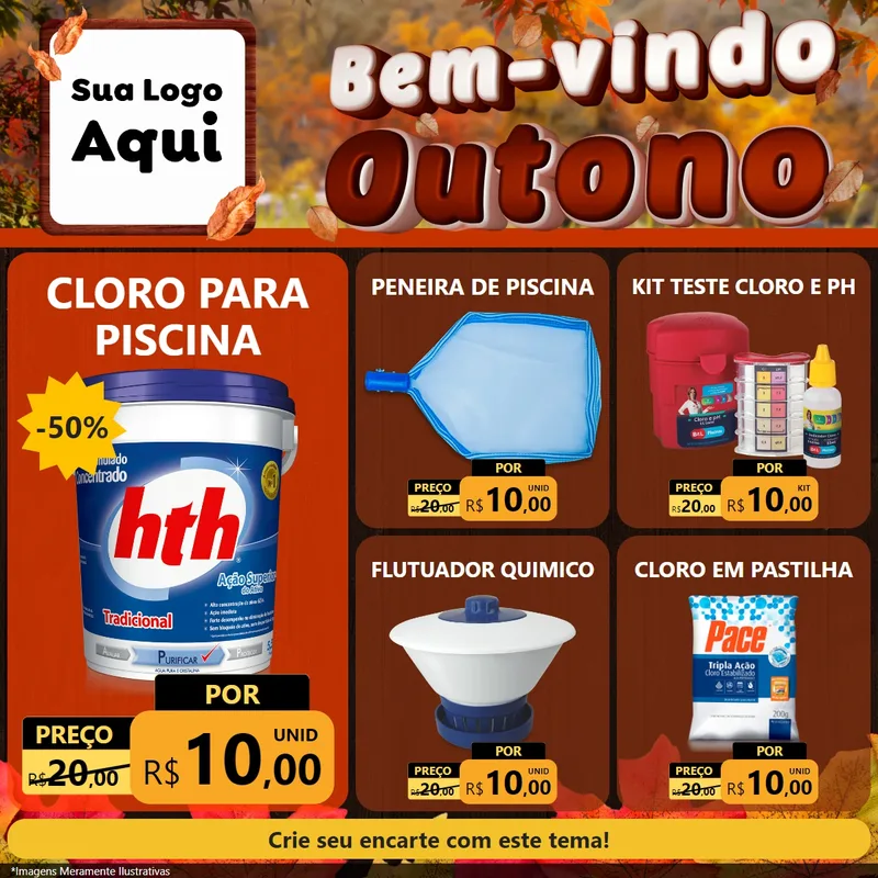 Modelo de Rede Social para Feed Facebook com o tema Bem-vindo Outono para Produtos para Piscina