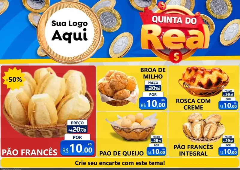 Modelo de Encarte para Encarte A4 Horizontal com o tema Quinta do Real para Padaria