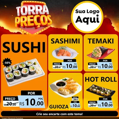 Modelo de Rede Social para Feed Facebook com o tema Torra Preços para Comida japonesa