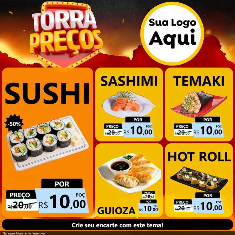 Modelo de Rede Social para Feed Facebook com o tema Torra Preços para Comida japonesa