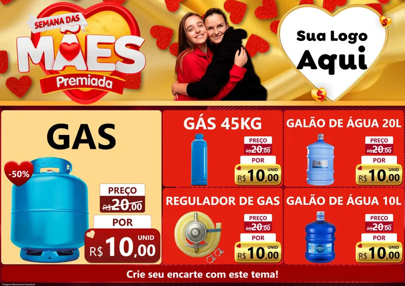 Modelo de Encarte para Encarte A4 Horizontal com o tema Semana das Mães Premiada para Água e gás