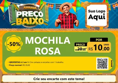 Modelo de Cartaz para Cartaz A4 Horizontal com o tema Arraiá de Preço Baixo - Junina para Papelaria