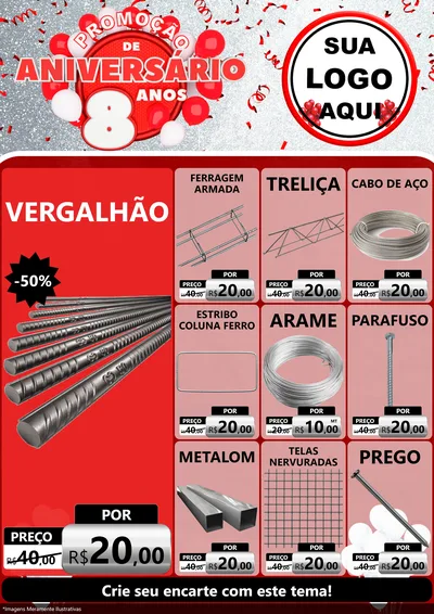 Modelo de Encarte para Encarte A4 Vertical com o tema Promoção de Aniversário - 8 Anos para Ferragens