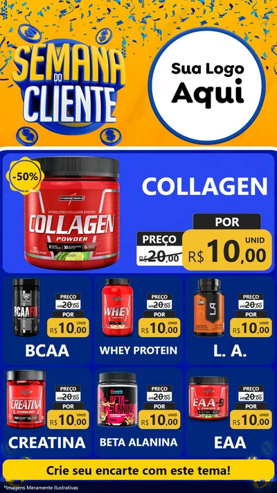 Modelo de Rede Social para Stories com o tema Semana do Cliente para Suplementos alimentares