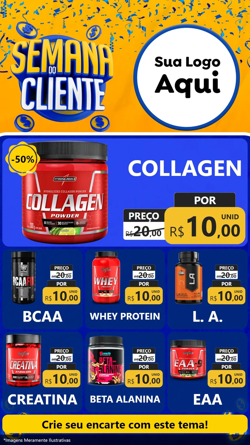Modelo de Rede Social para Stories com o tema Semana do Cliente para Suplementos alimentares