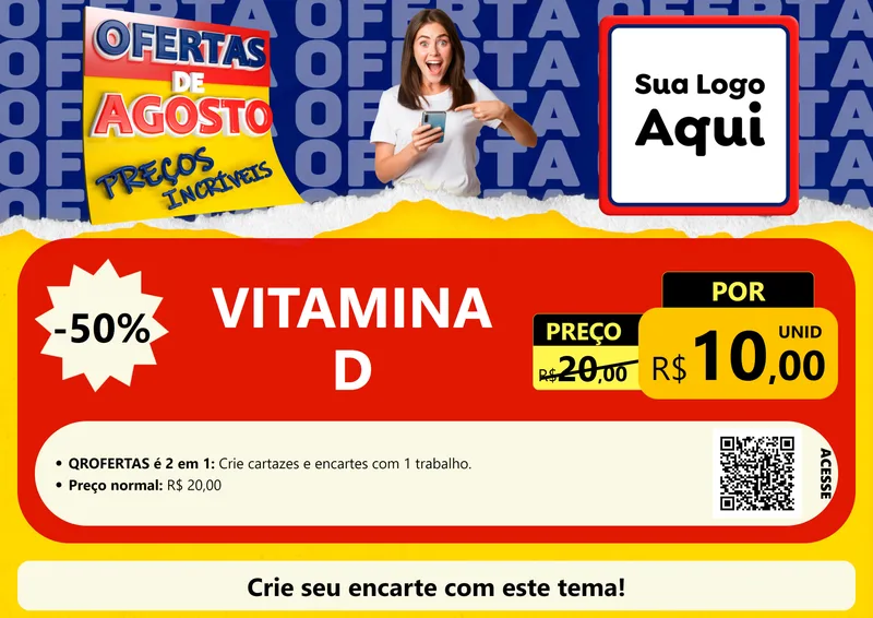 Modelo de Cartaz para Cartaz A4 Horizontal com o tema Ofertas de Agosto - Preços Incríveis para Farmácia