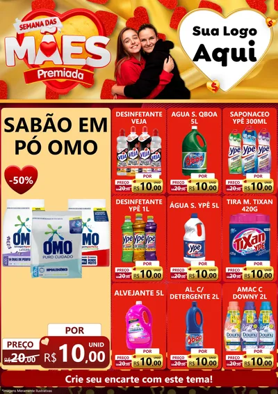 Modelo de Encarte para Encarte A4 Vertical com o tema Semana das Mães Premiada para Produtos de Limpeza