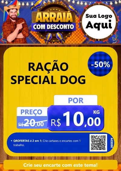 Modelo de Cartaz para Cartaz A4 Vertical com o tema Arraiá Com Desconto para Pet Shop