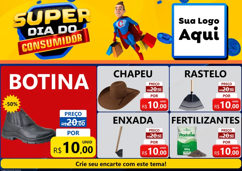 Modelo de Encarte para Encarte A4 Horizontal com o tema Super Dia do Consumidor para Agropecuária